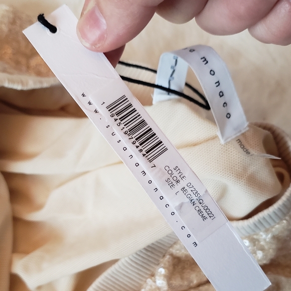 Susana Monaco Creme Sequin Strapless Tube Straight Leg Jumpsuit - Picture 5 of 6